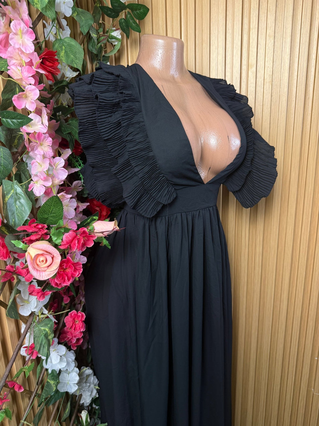 Robe longue évasée manches longues décolletée - Perluna Store