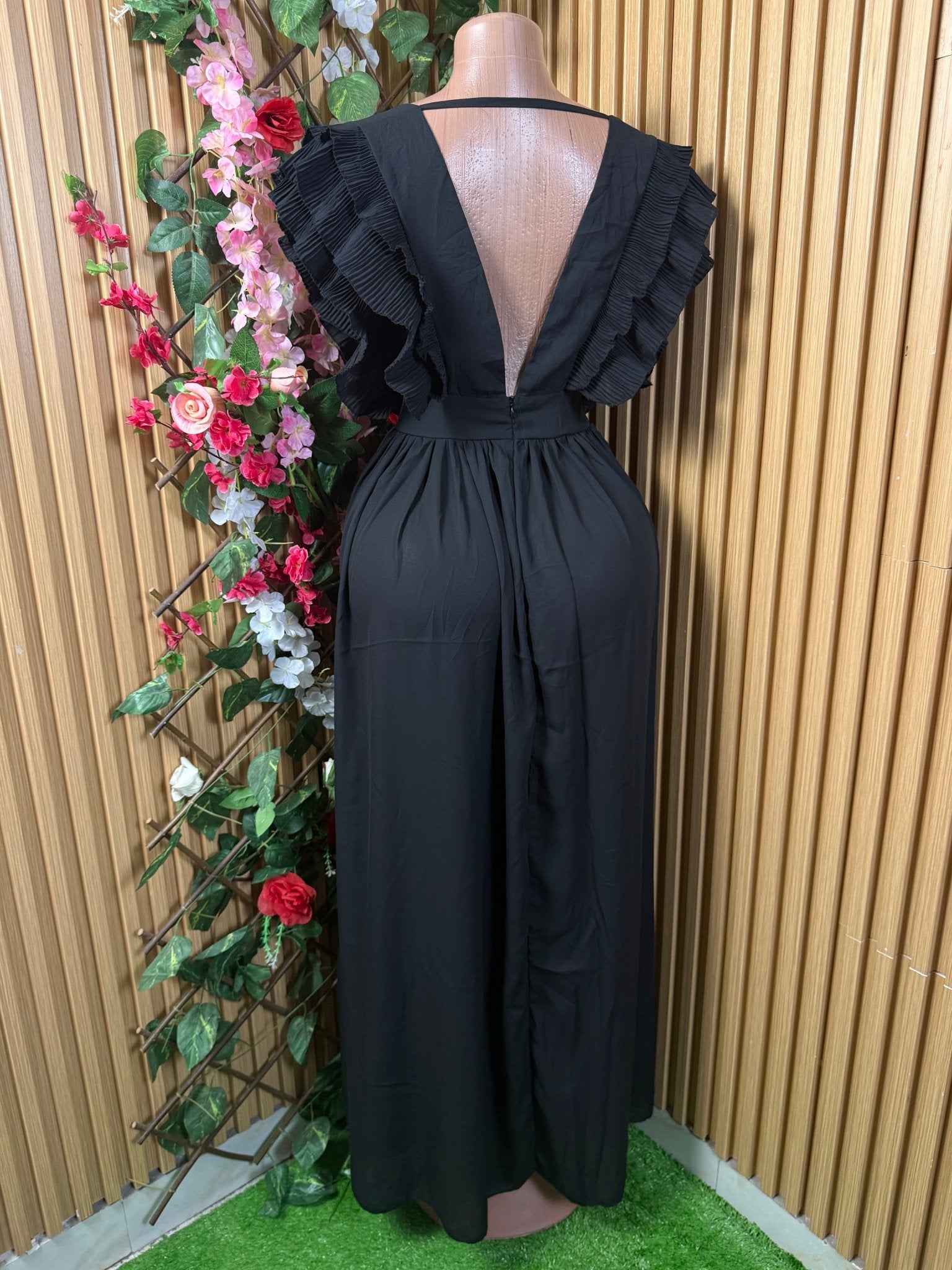 Robe longue évasée manches longues décolletée - Perluna Store