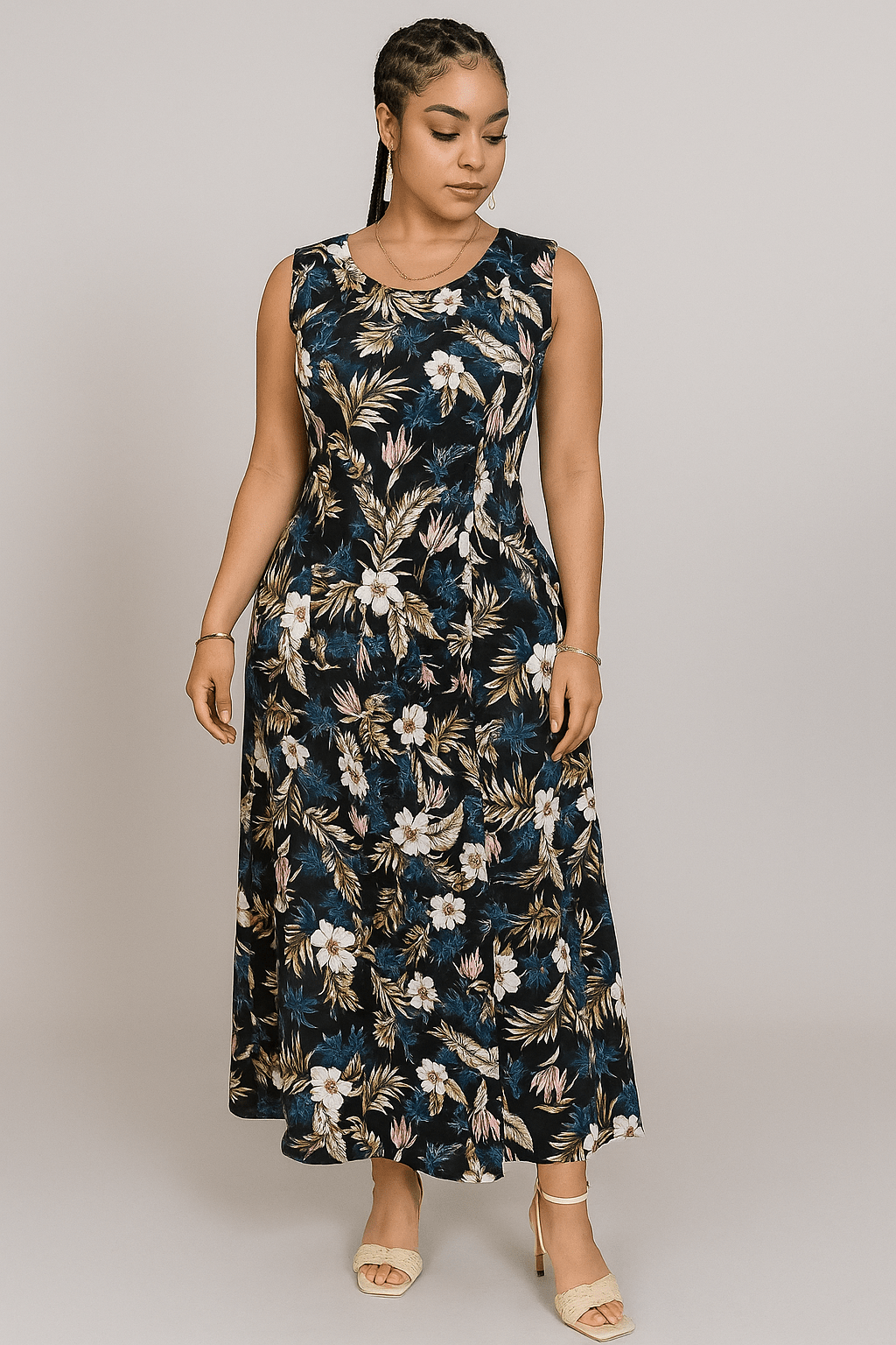 Robe longue fleurie sans manches  - Perluna Store - kinshasa