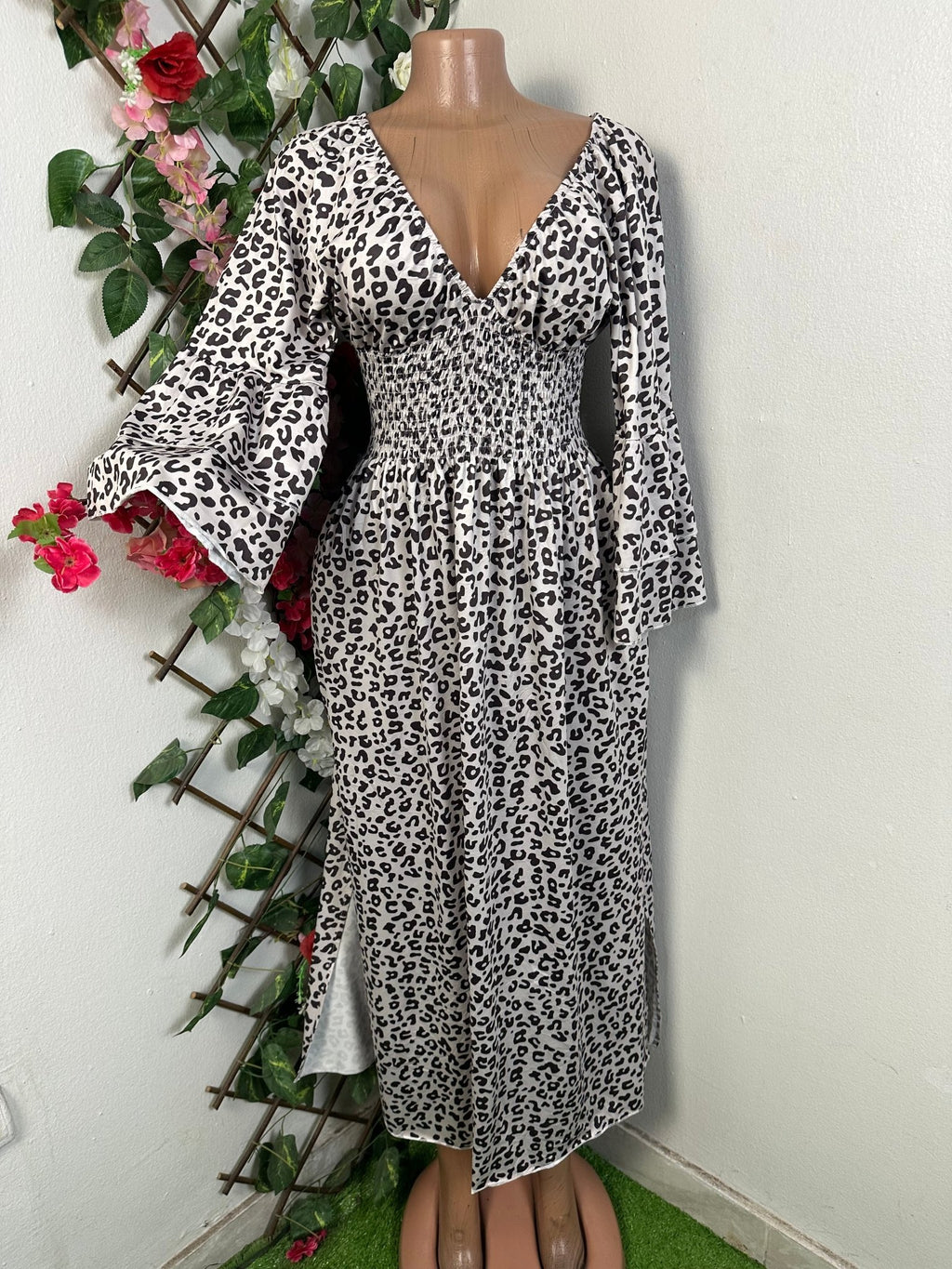 Robe longue manche 3/4 évasée - Perluna Store - kinshasa