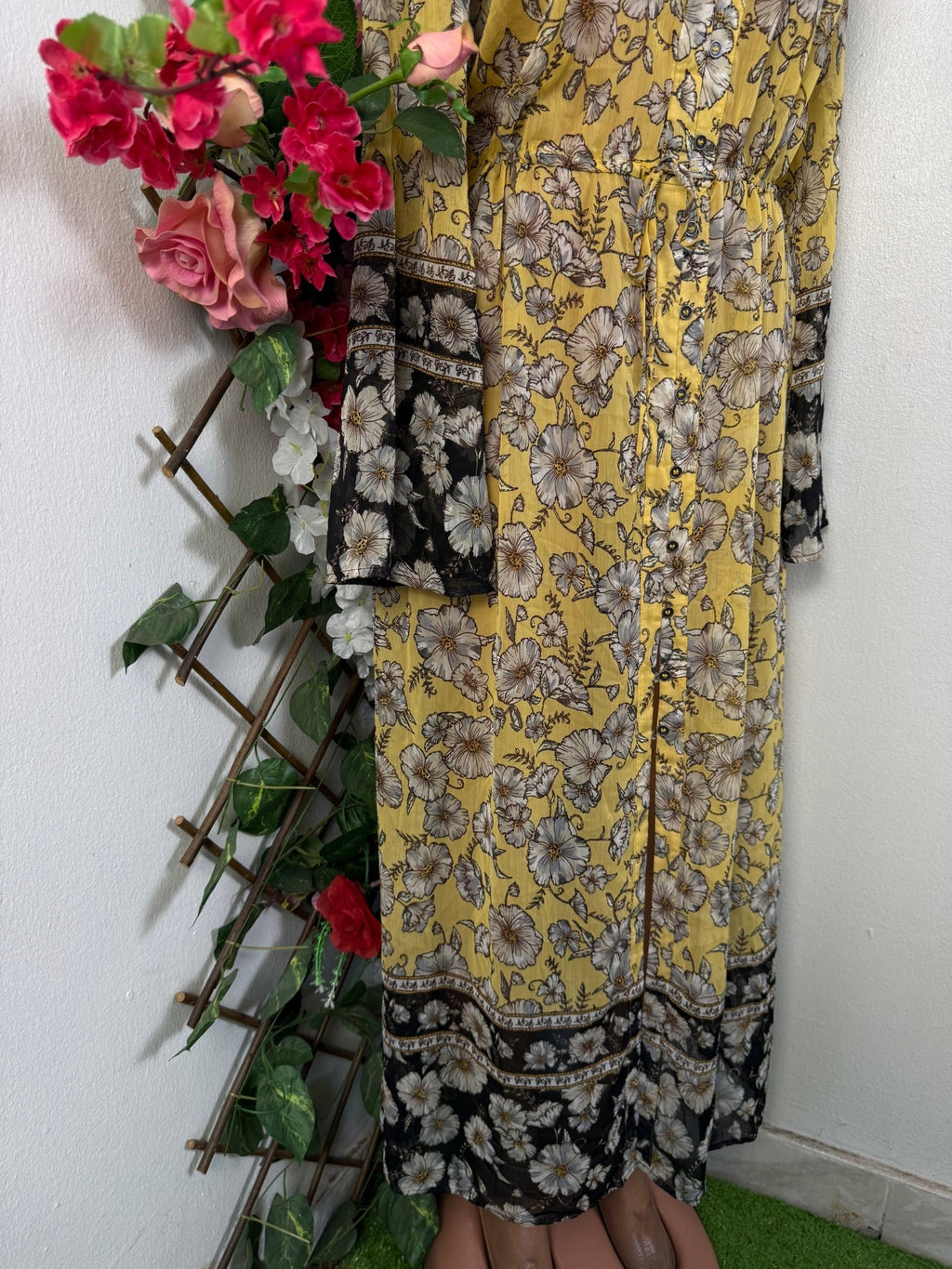 Robe longue manches longues colle V - Perluna Store - kinshasa