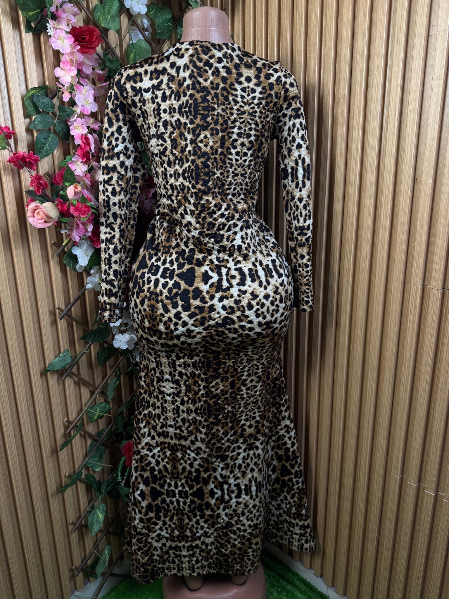 Robe longue moulante manches imprimée animal - Perluna Store