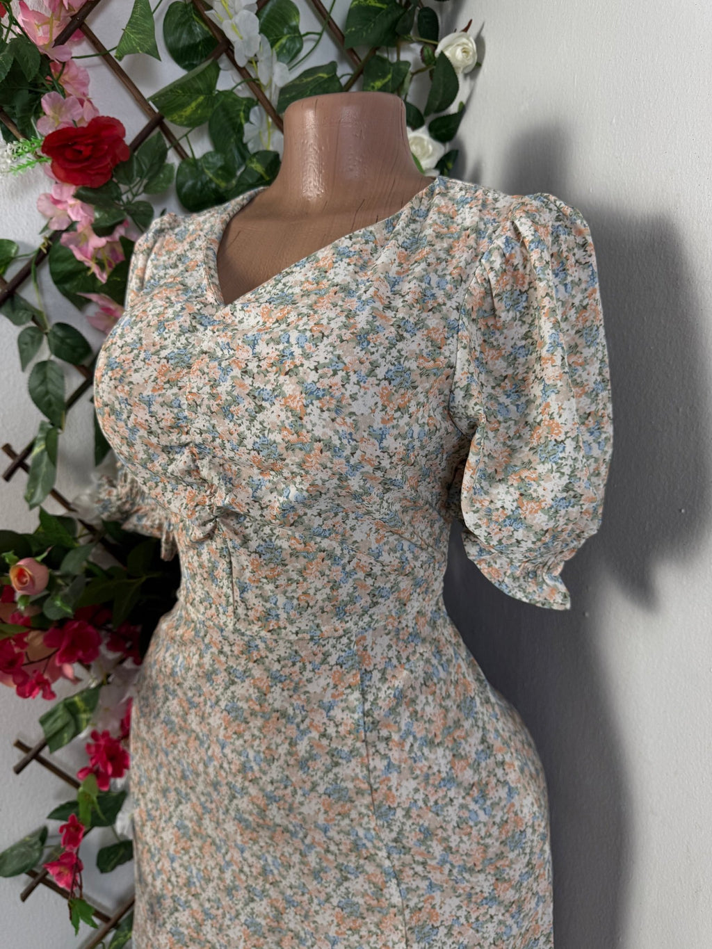 Robe mi lobgue fleurie courte manche - Perluna Store - kinshasa