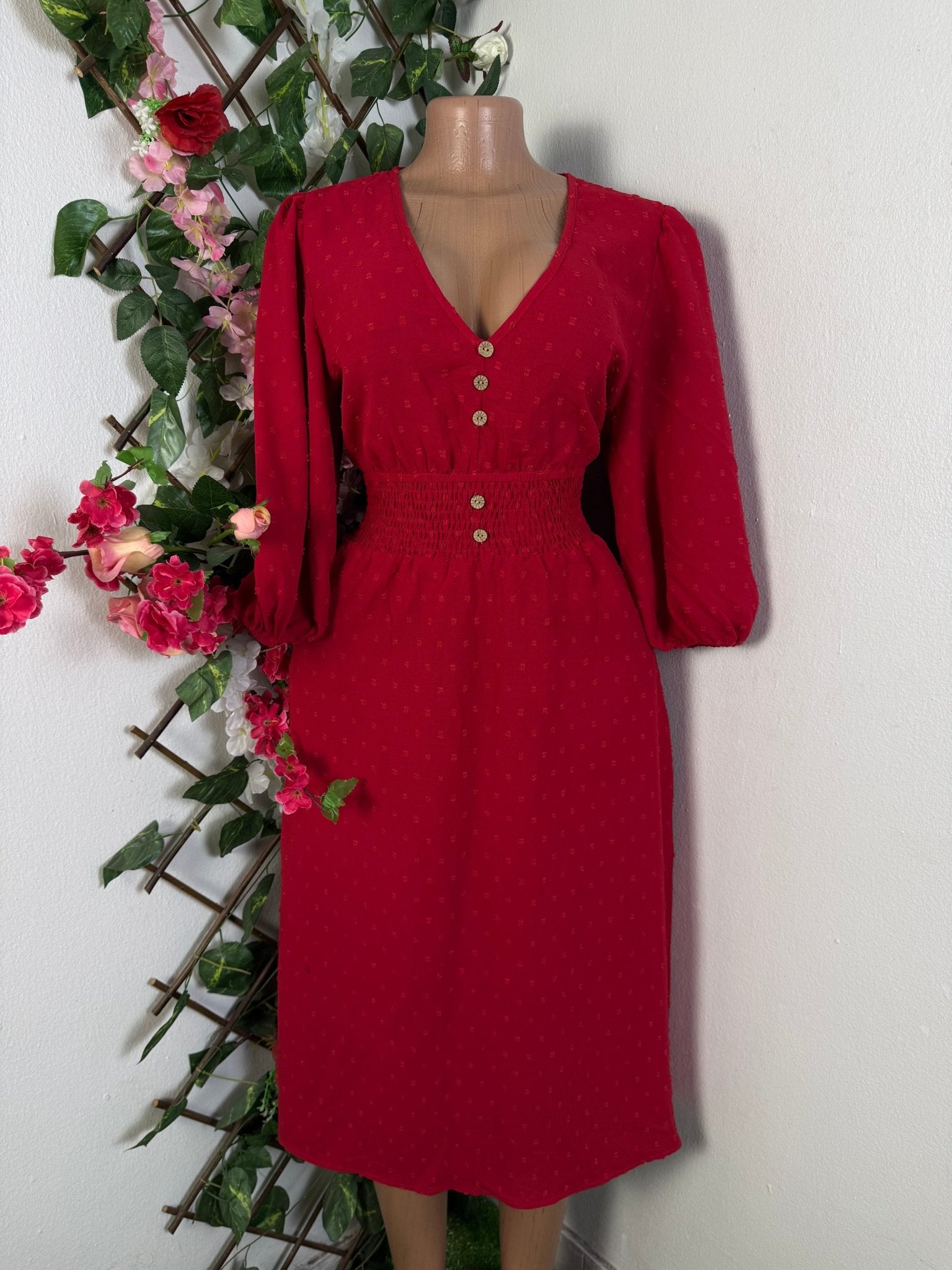 Robe mi longue à bouton manche 3/4 - Perluna Store - kinshasa