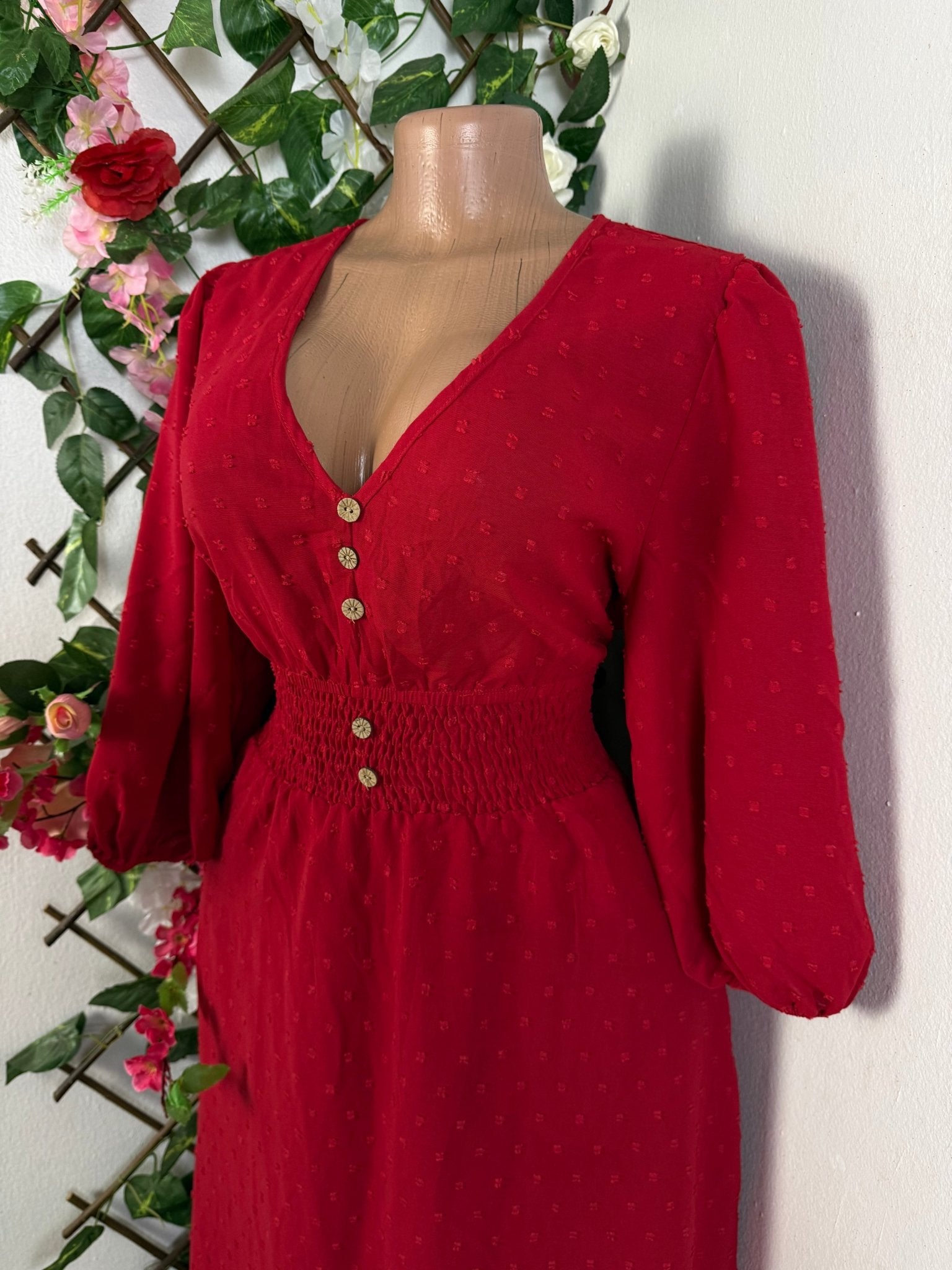 Robe mi longue à bouton manche 3/4 - Perluna Store - kinshasa