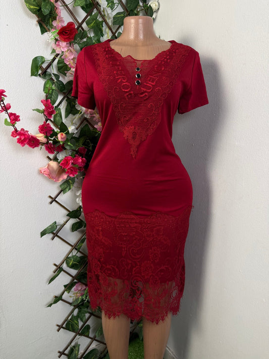 Robe mi longue en dentelle manche courte - Perluna Store - kinshasa
