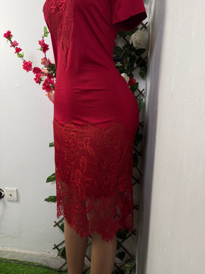 Robe mi longue en dentelle manche courte - Perluna Store - kinshasa