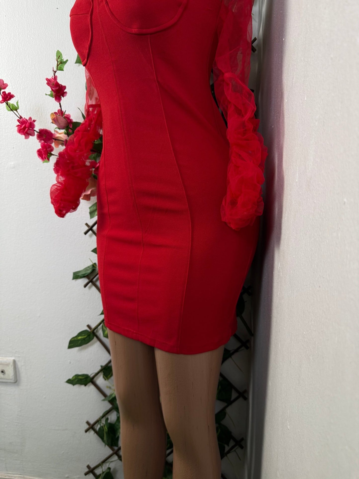 Robe moulante à longue manche voilée - Perluna Store - kinshasa