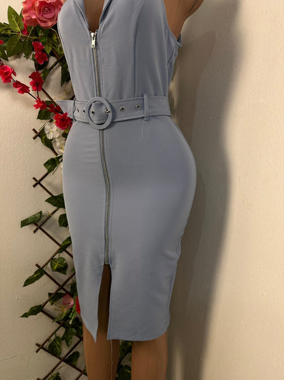 Robe moulante ceinturé fermeture éclaire devant colle veste sans manche - Perluna Store - kinshasa