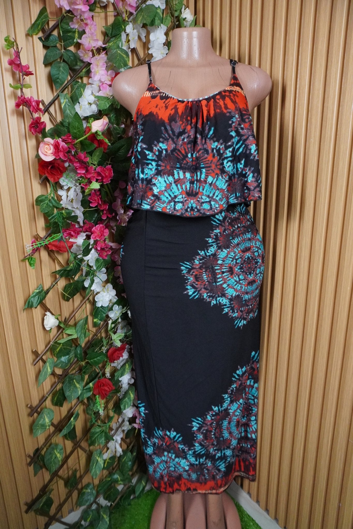 Robe moulante longue à fines brtelles décollétée-L - Perluna Store