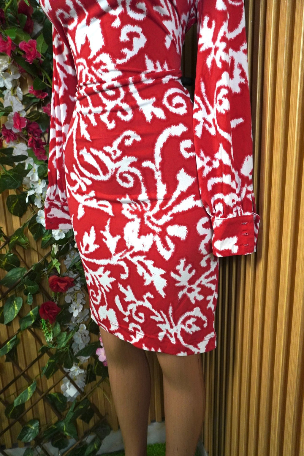Robe moulante longue manches imprimée fleurie-M - Perluna Store