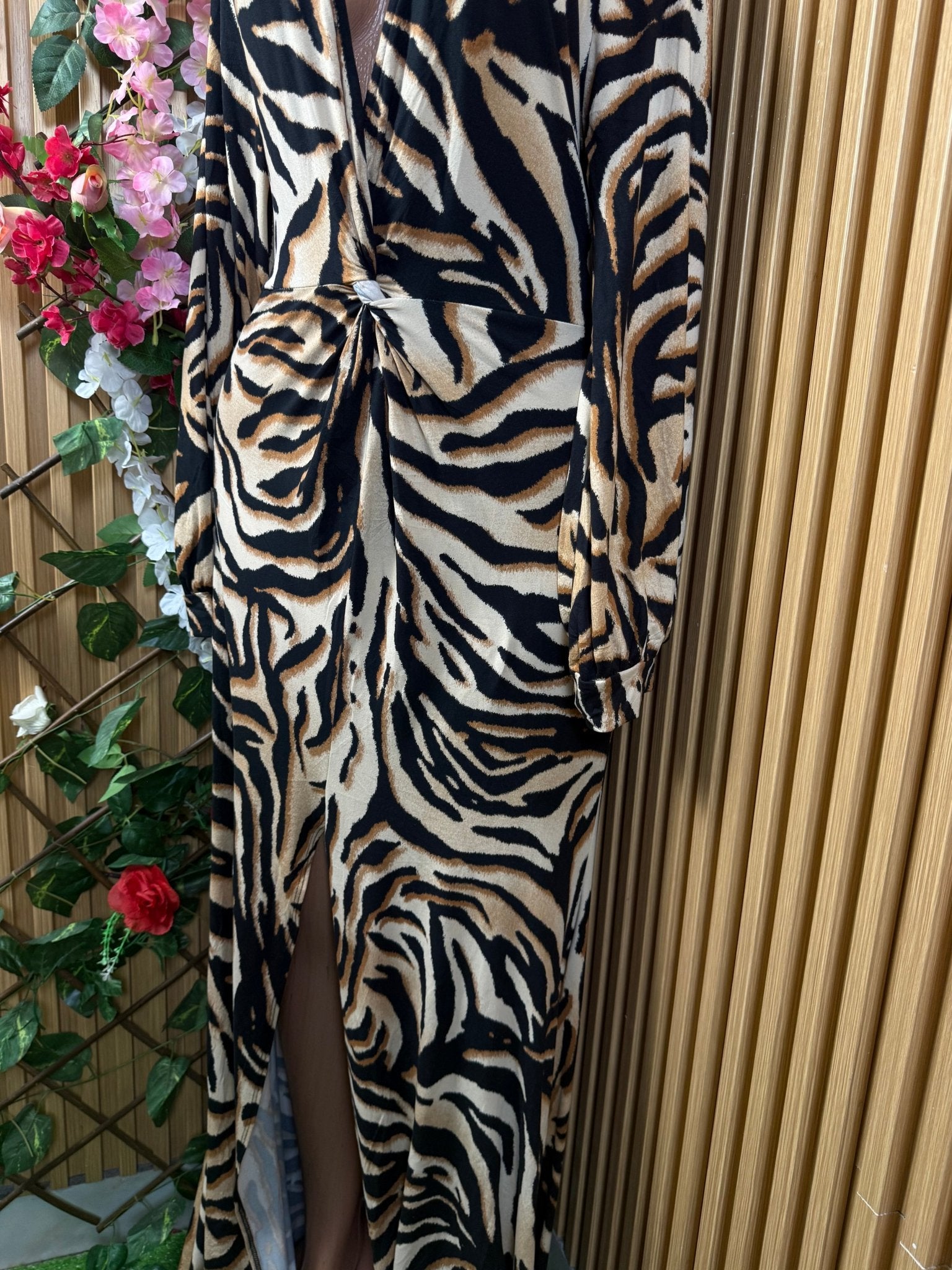 Robe moulante longue manches longues imprimée animal - Perluna Store