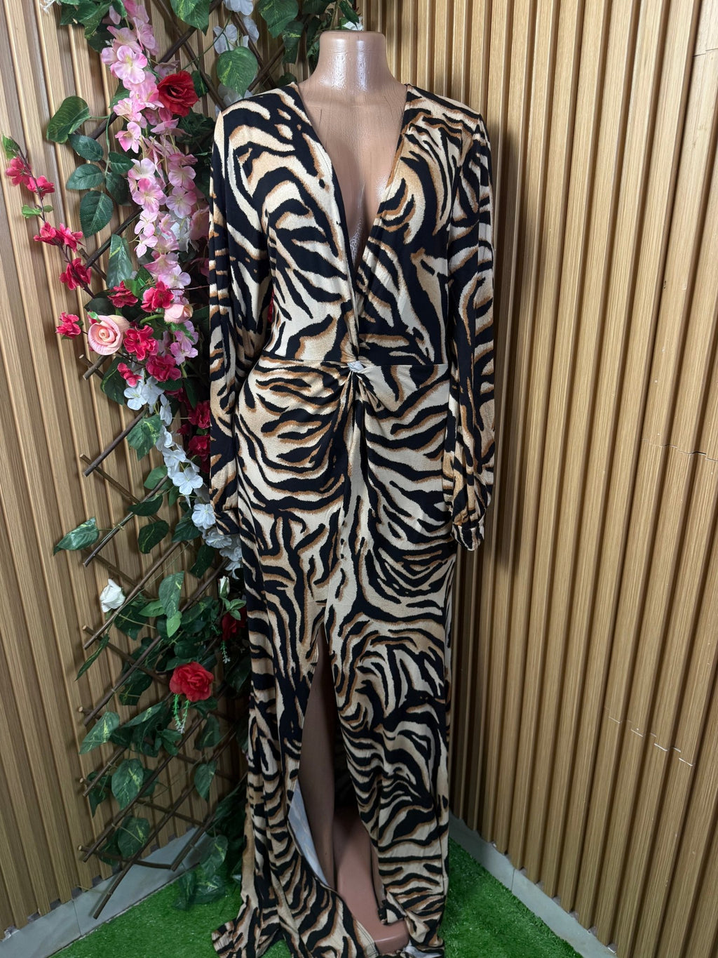 Robe moulante longue manches longues imprimée animal - Perluna Store