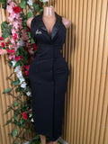 Robe moulante longue slim sans manches décollectée - Perluna Store