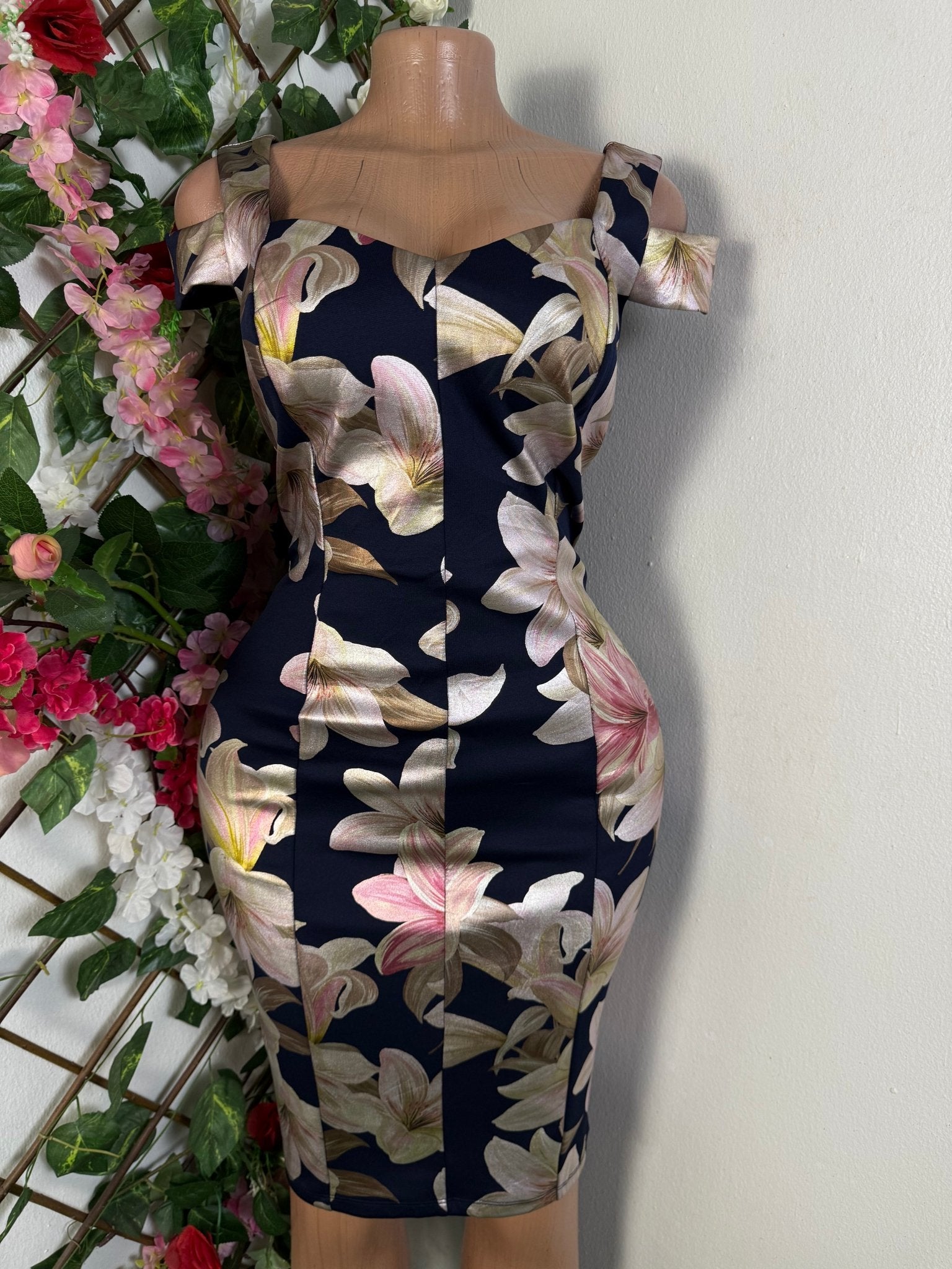 Robe moulante manches courtes imprimée fleurie - Perluna Store