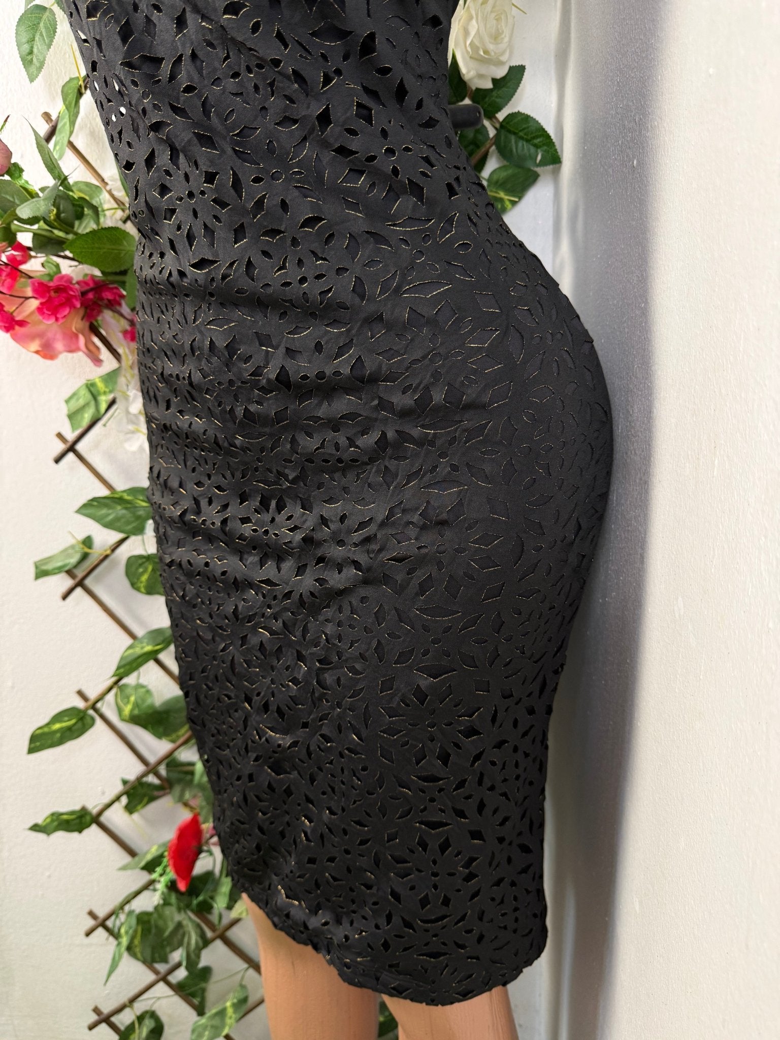 Robe moulante manches imprimée dentelle - Perluna Store