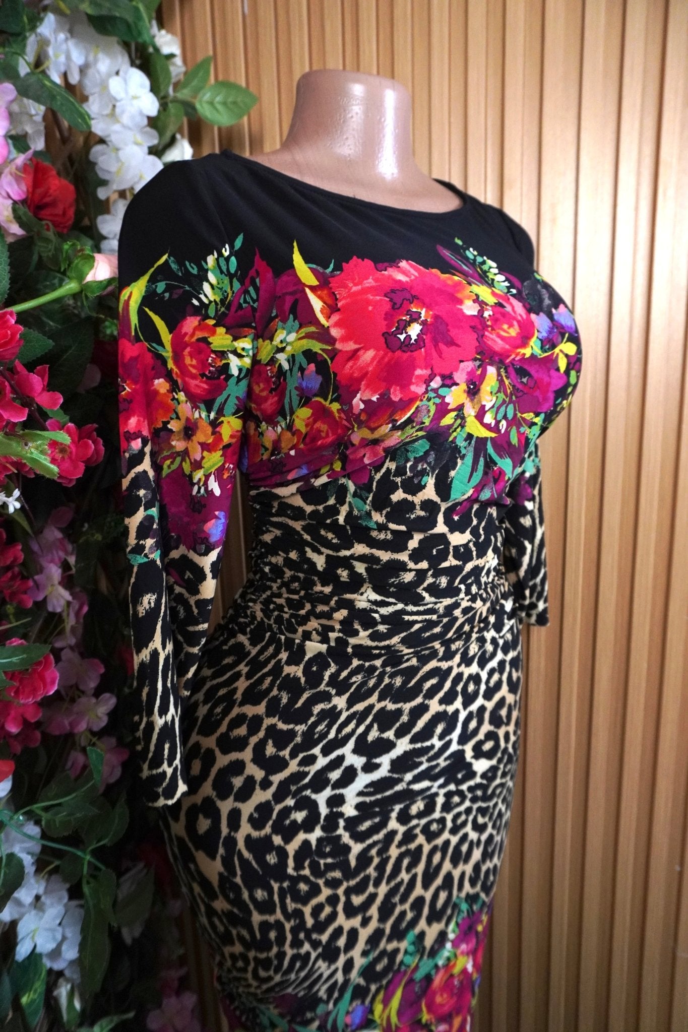Robe moulante manches longue imprimzée fleurie-S - Perluna Store