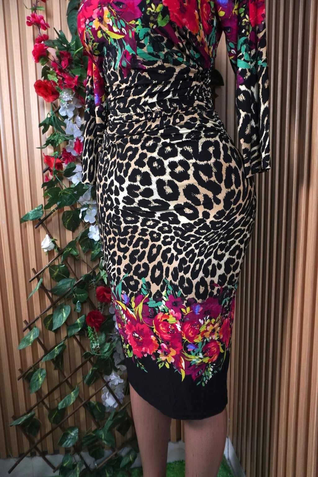 Robe moulante manches longue imprimzée fleurie-S - Perluna Store