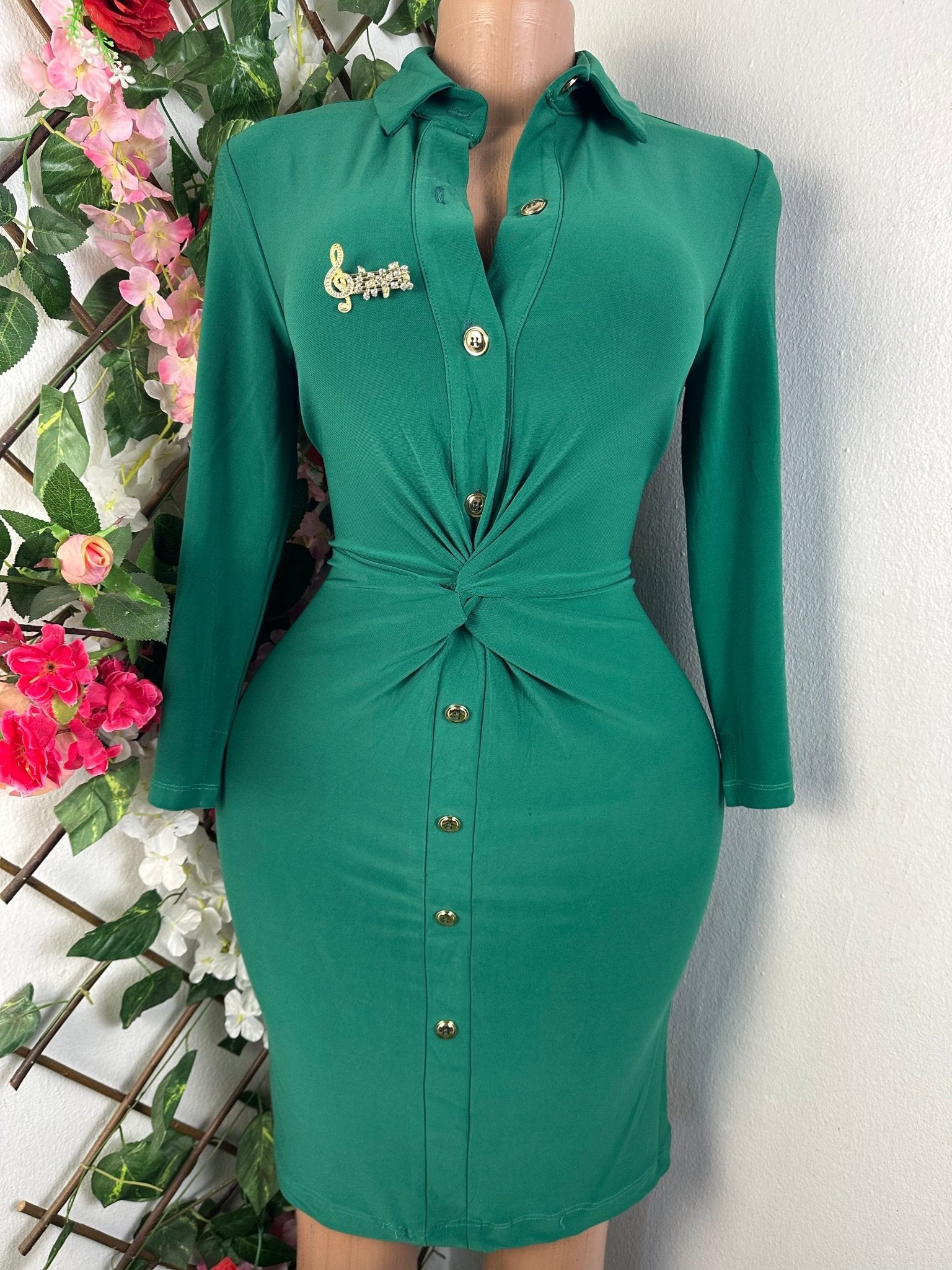 Robe moulante manches longues col chemise - Perluna Store - kinshasa