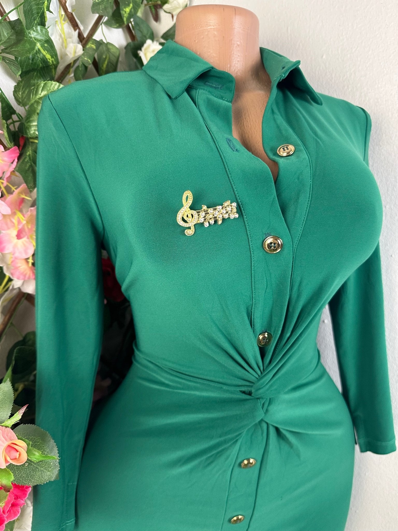 Robe moulante manches longues col chemise - Perluna Store - kinshasa