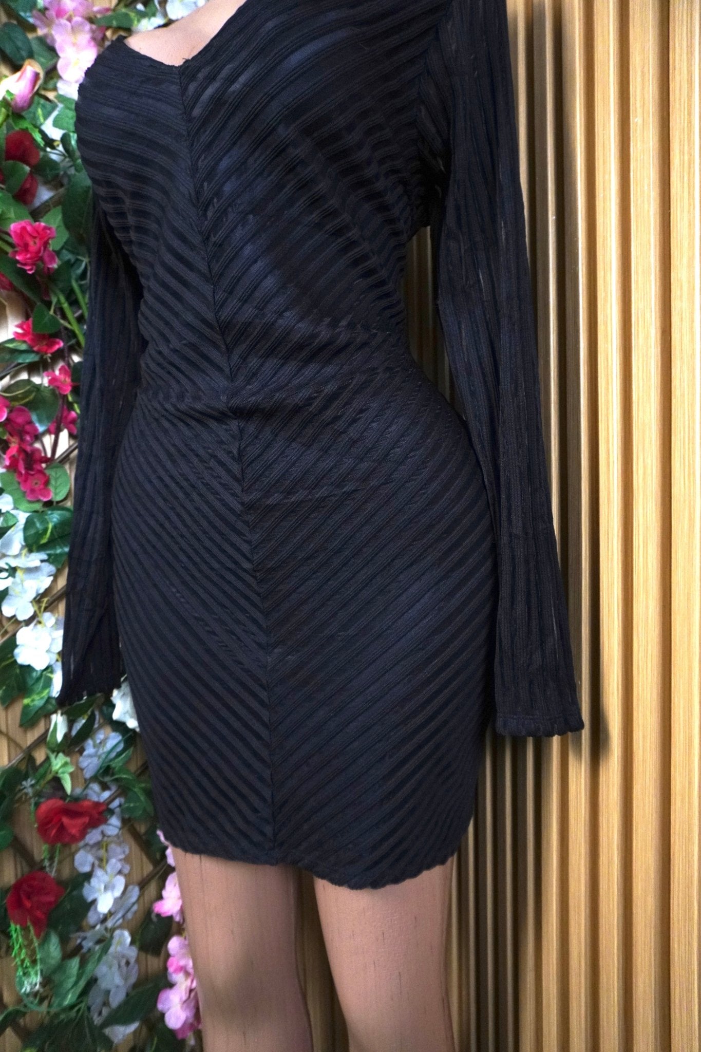 Robe moulante slim manches longues décolletée-XL - Perluna Store