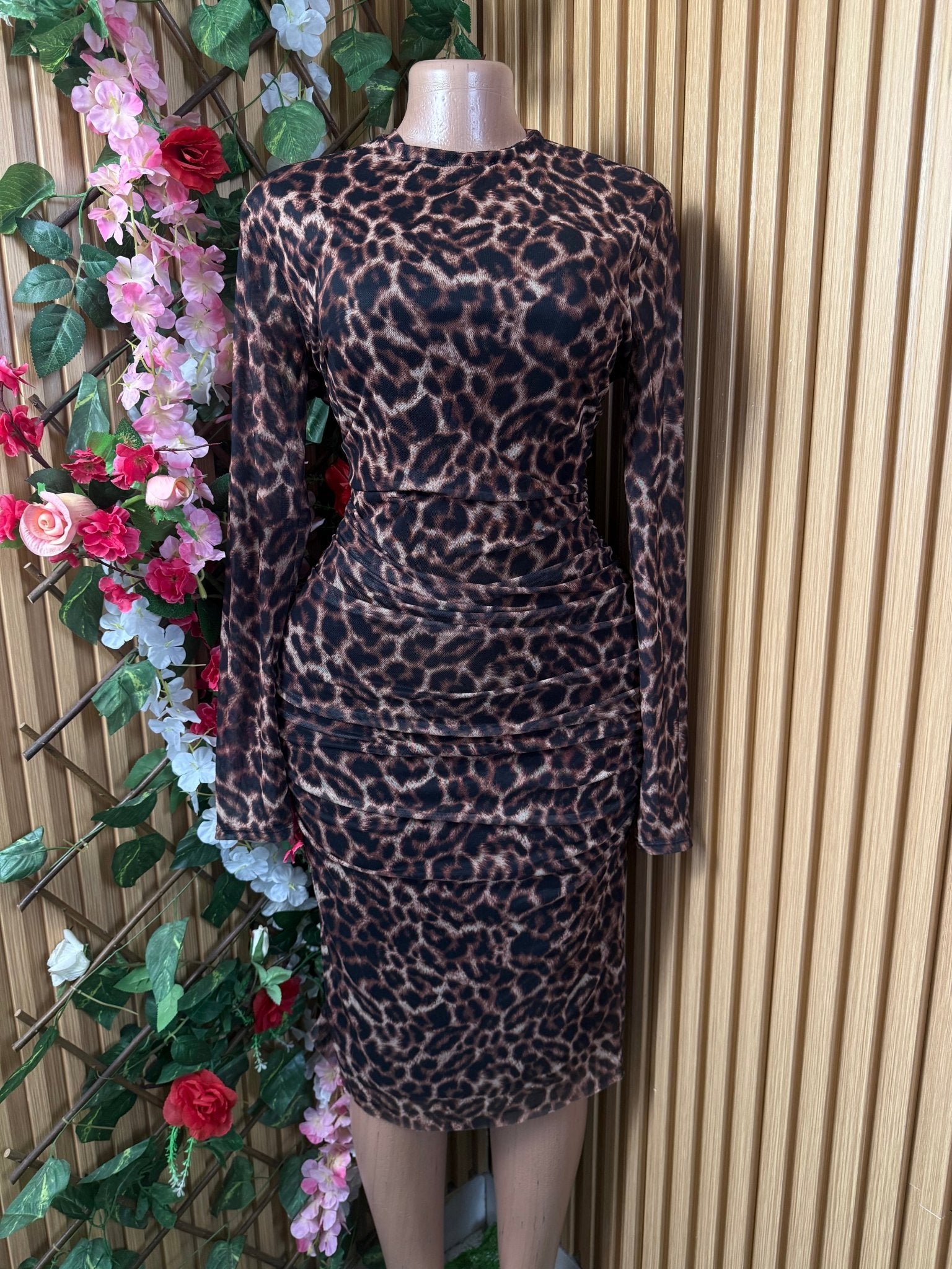 Robe moulante manches longues imprimée animal - Perluna Store