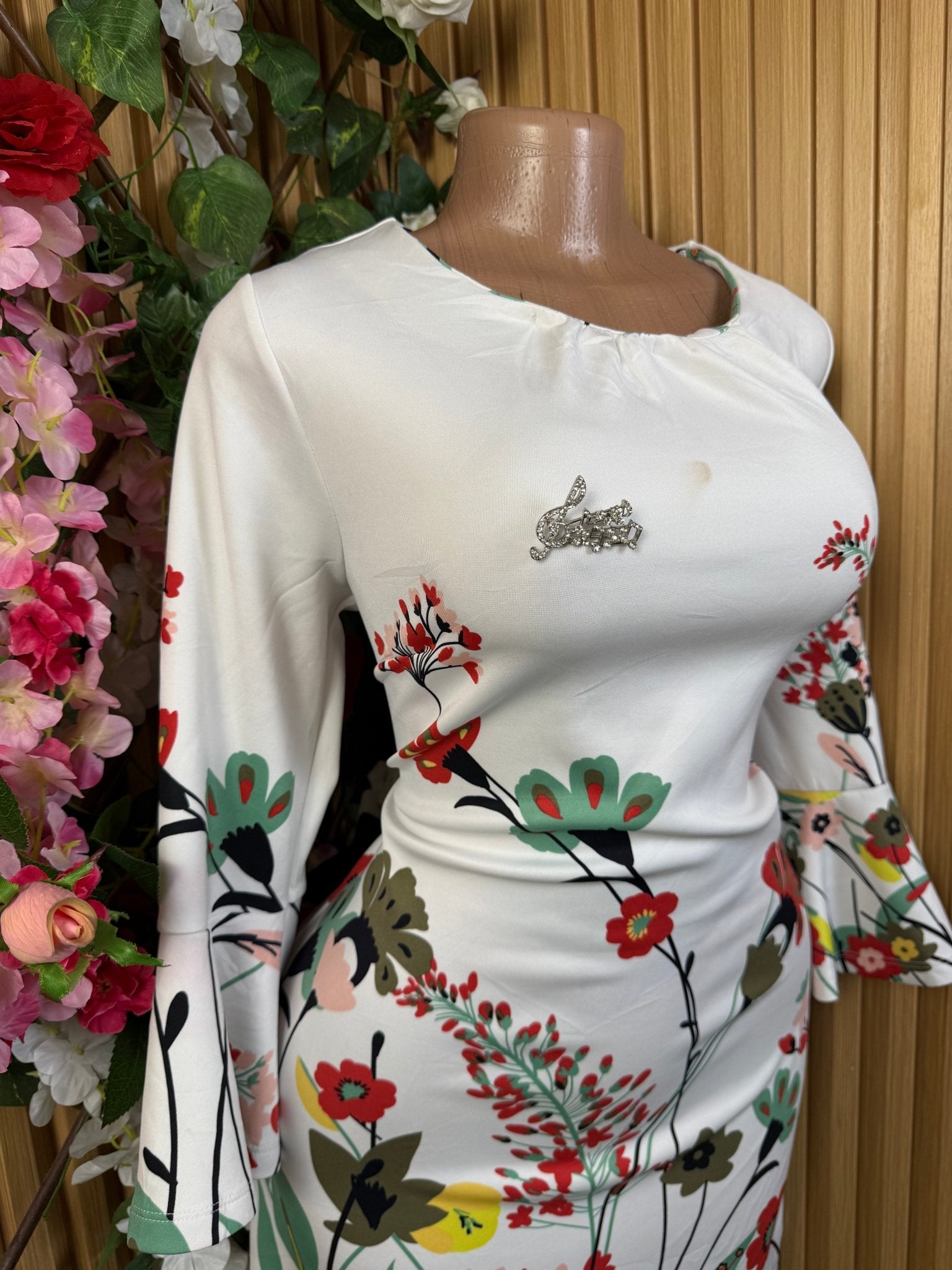Robe moulante manches longues imprimée fleurie - Perluna Store