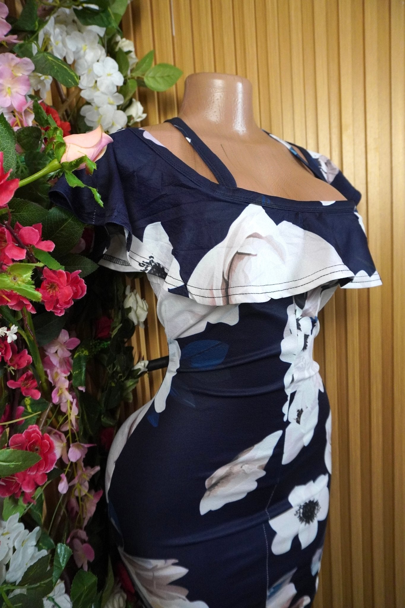 Robe moulante sans manches imprimée fleurie-S - Perluna Store