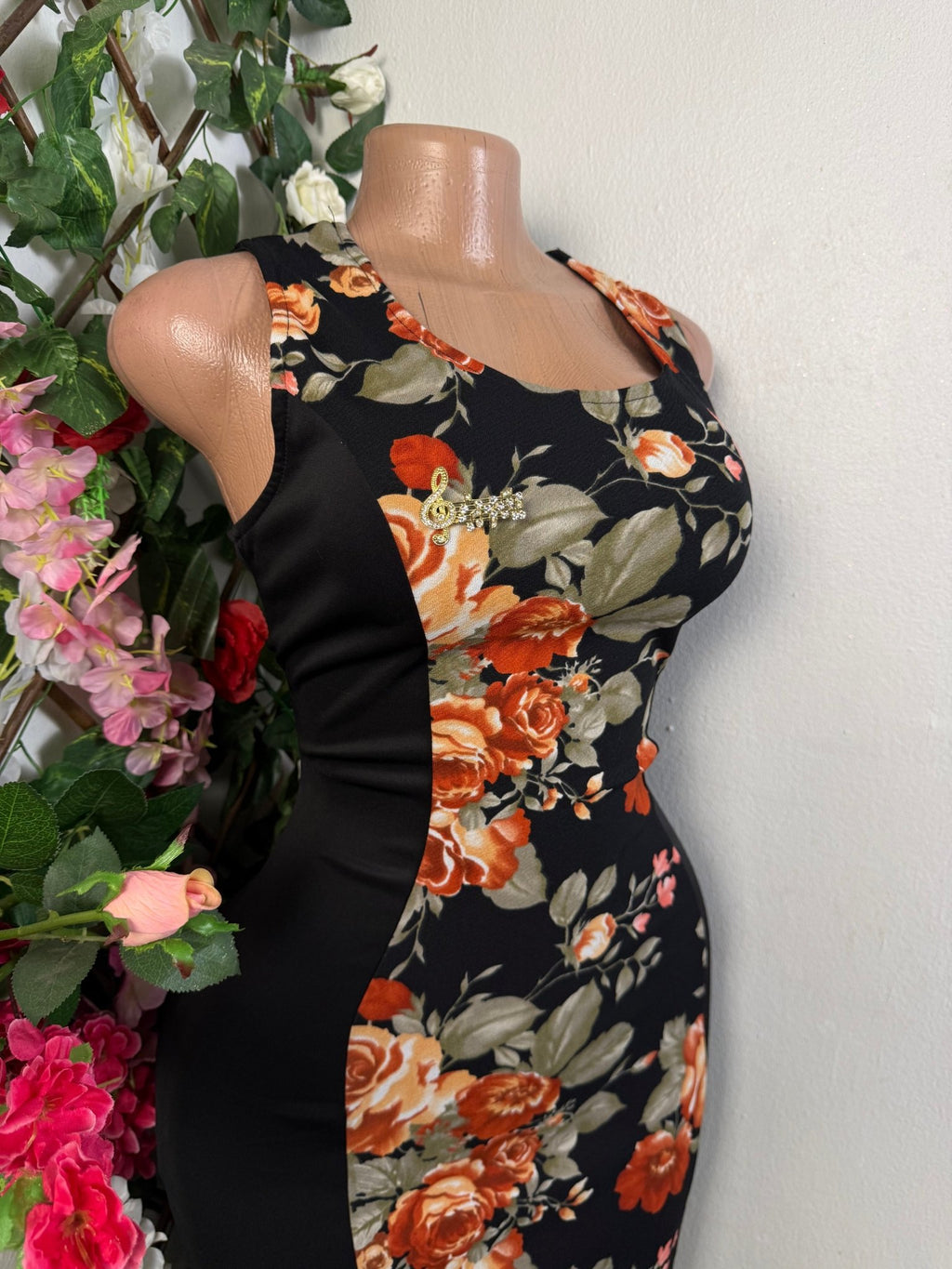 Robe moulante sans manches imprimée fleurie - Perluna Store