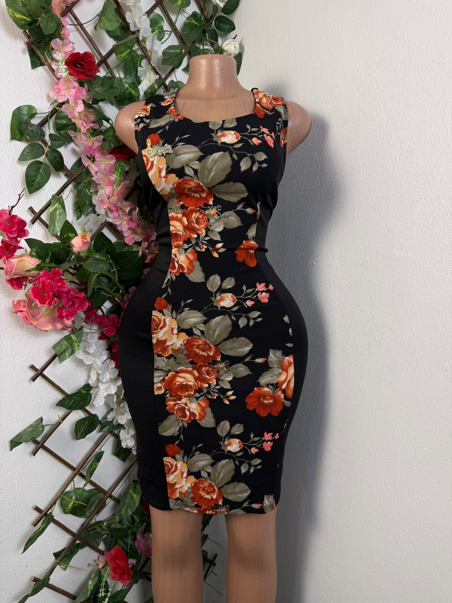 Robe moulante sans manches imprimée fleurie - Perluna Store