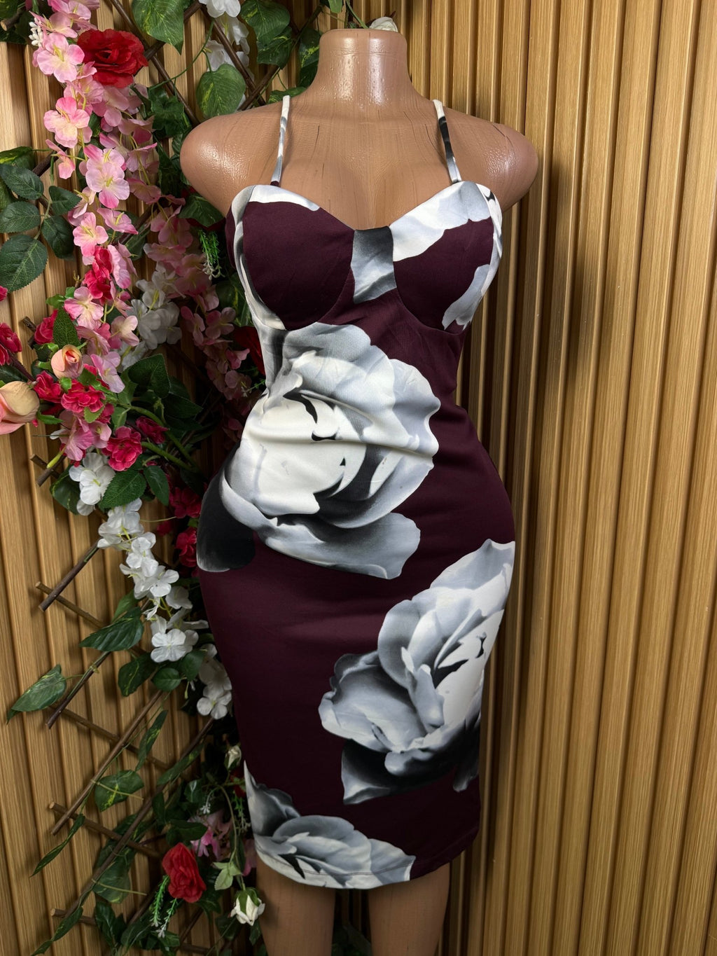 Robe moulante slim à fine bretelles imprimée fleurie - Perluna Store