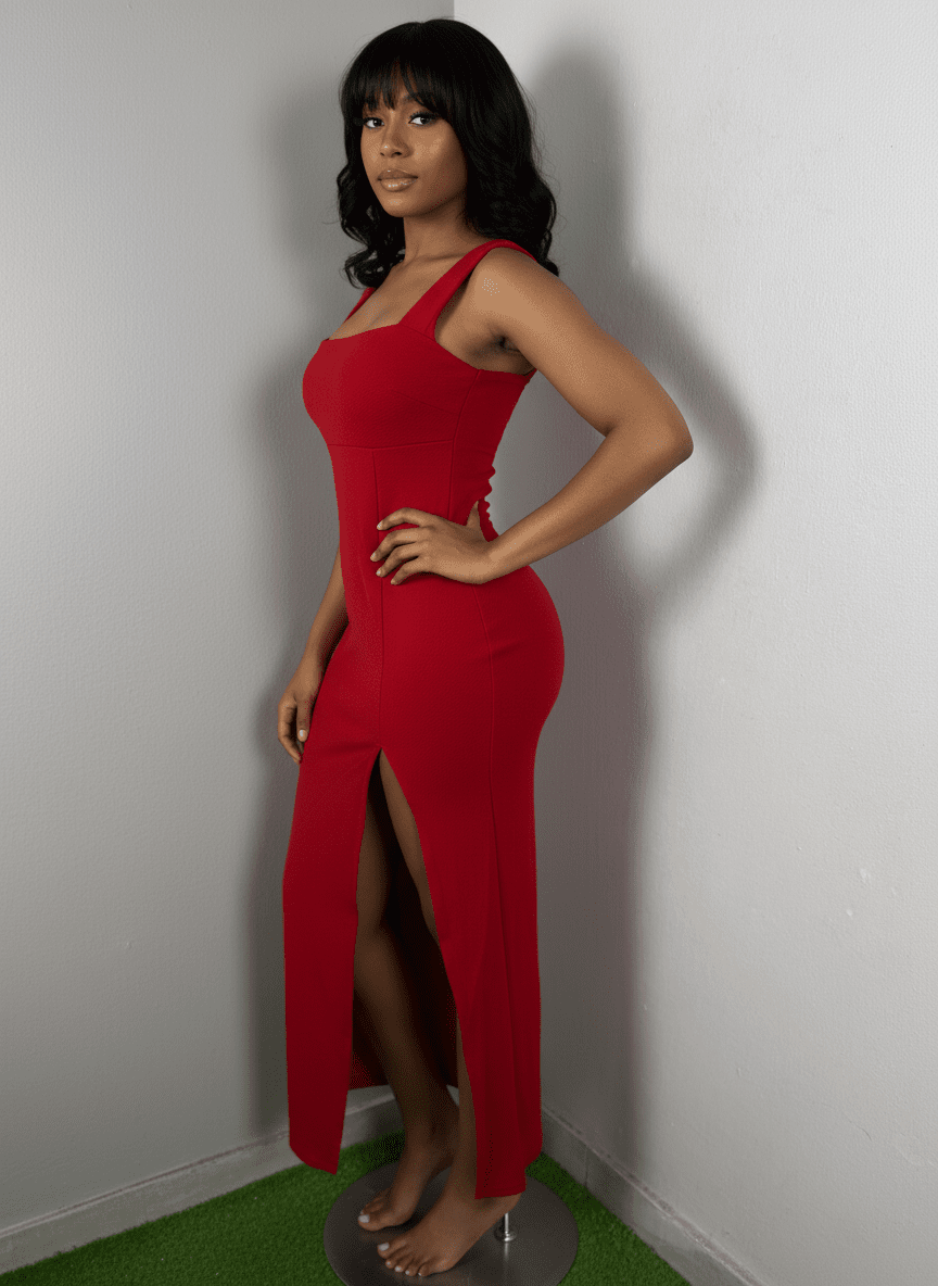 Robe moulante slim à fine bretelles longue - Perluna Store