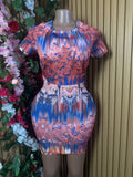 Robe moulante slim manches courtes imprimée fleurie - Perluna Store