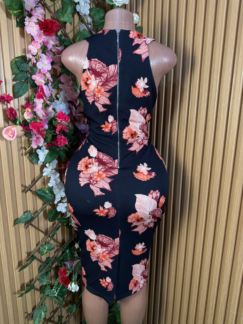 Robe moulante slim sans manches imprimée fleurie - Perluna Store