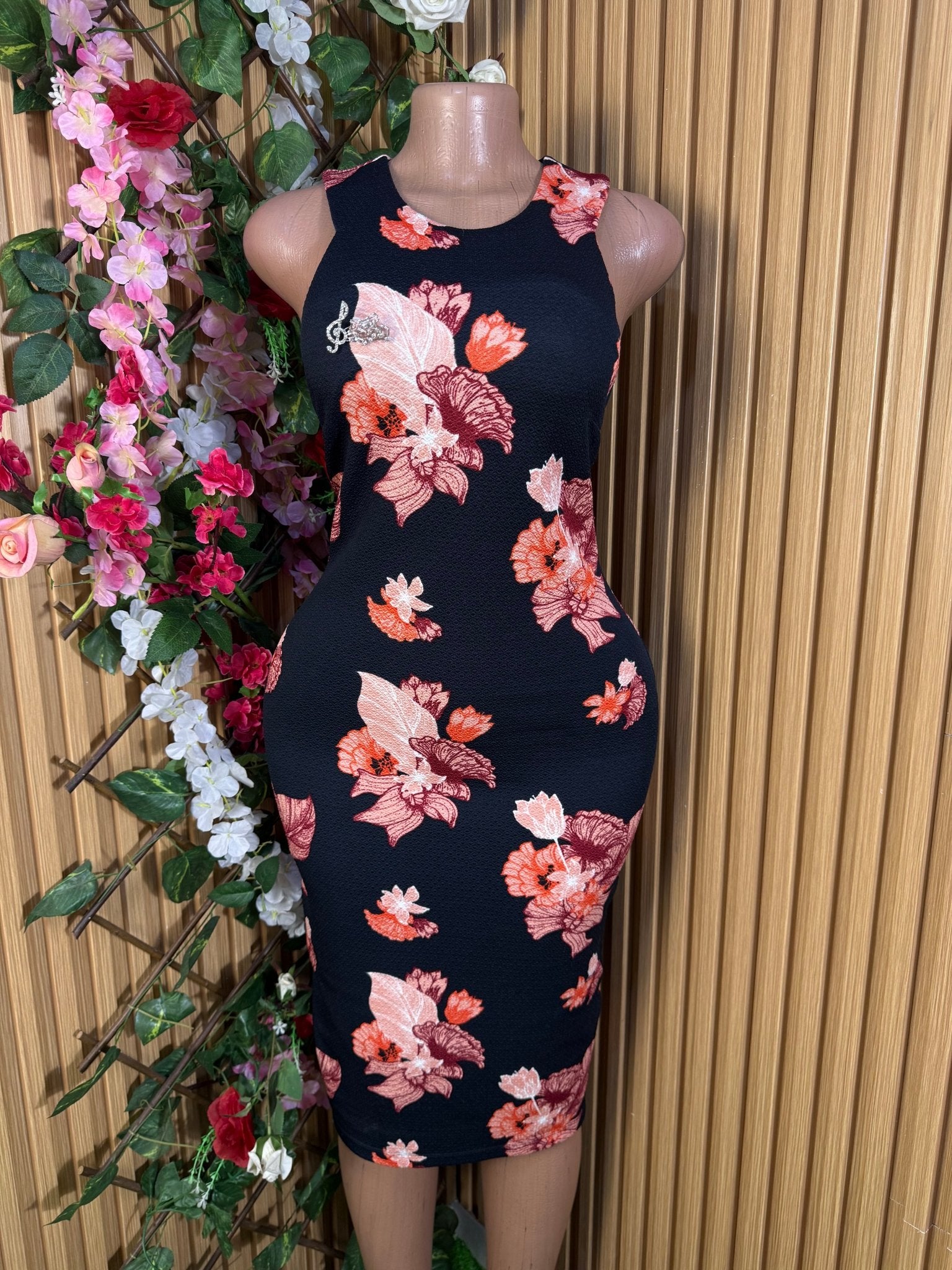 Robe moulante slim sans manches imprimée fleurie - Perluna Store