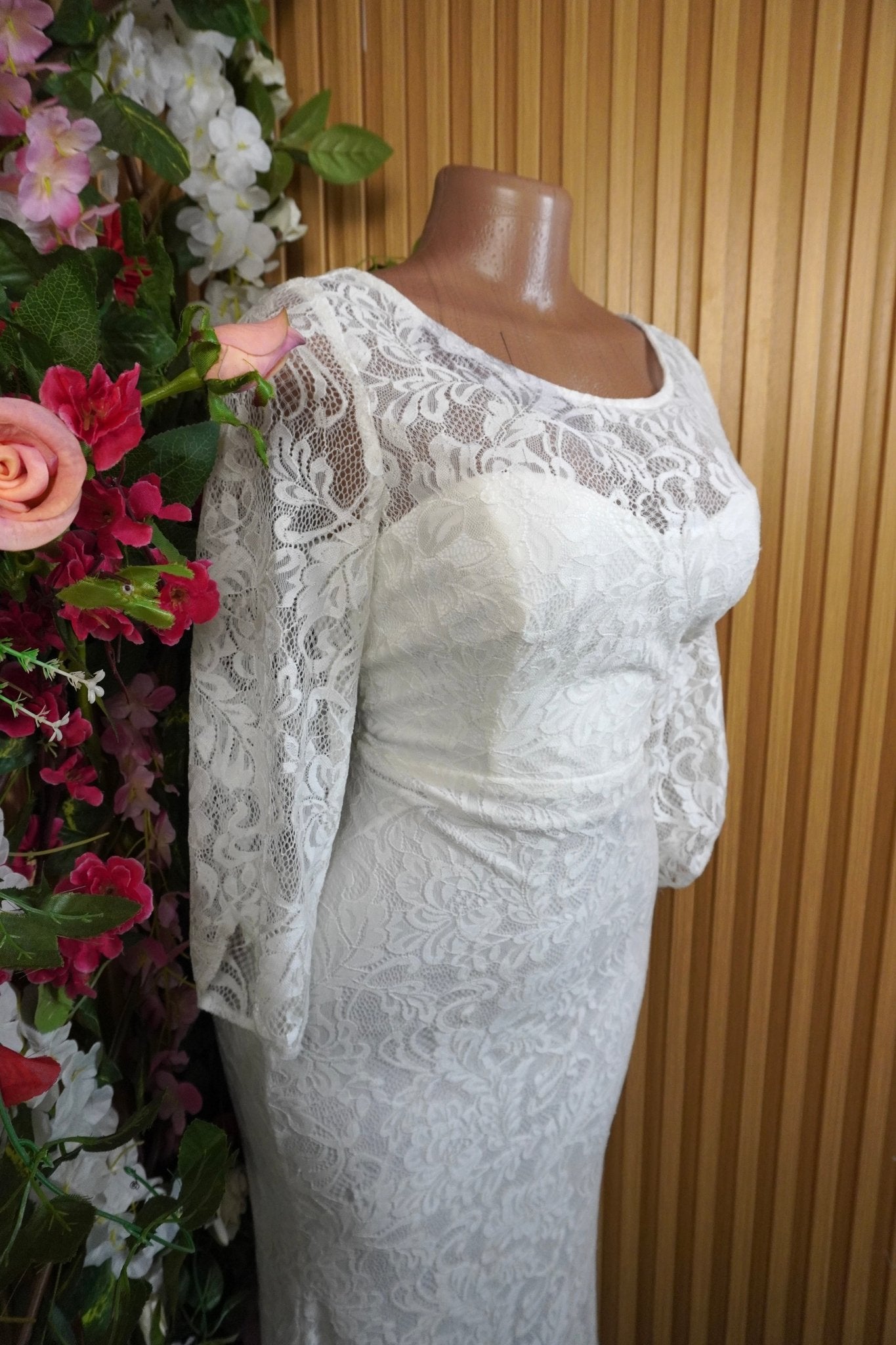 Robe soirée longue manches longues avec traine-L - Perluna Store