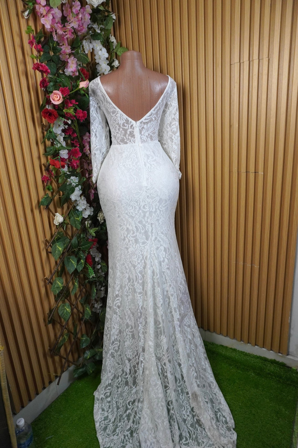 Robe soirée longue manches longues avec traine-L - Perluna Store