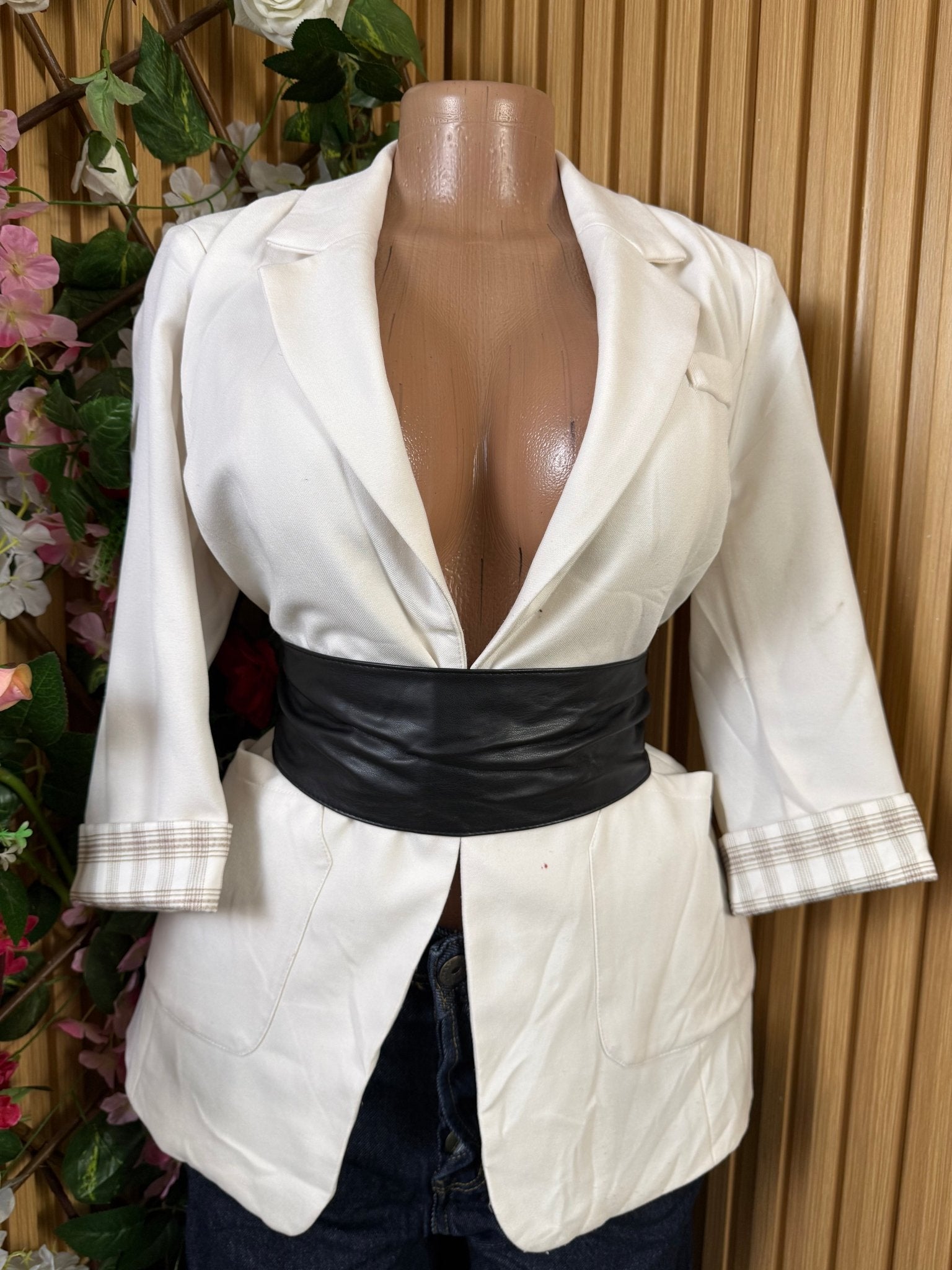 Veste blazer pour femme couleur beige - Perluna Store
