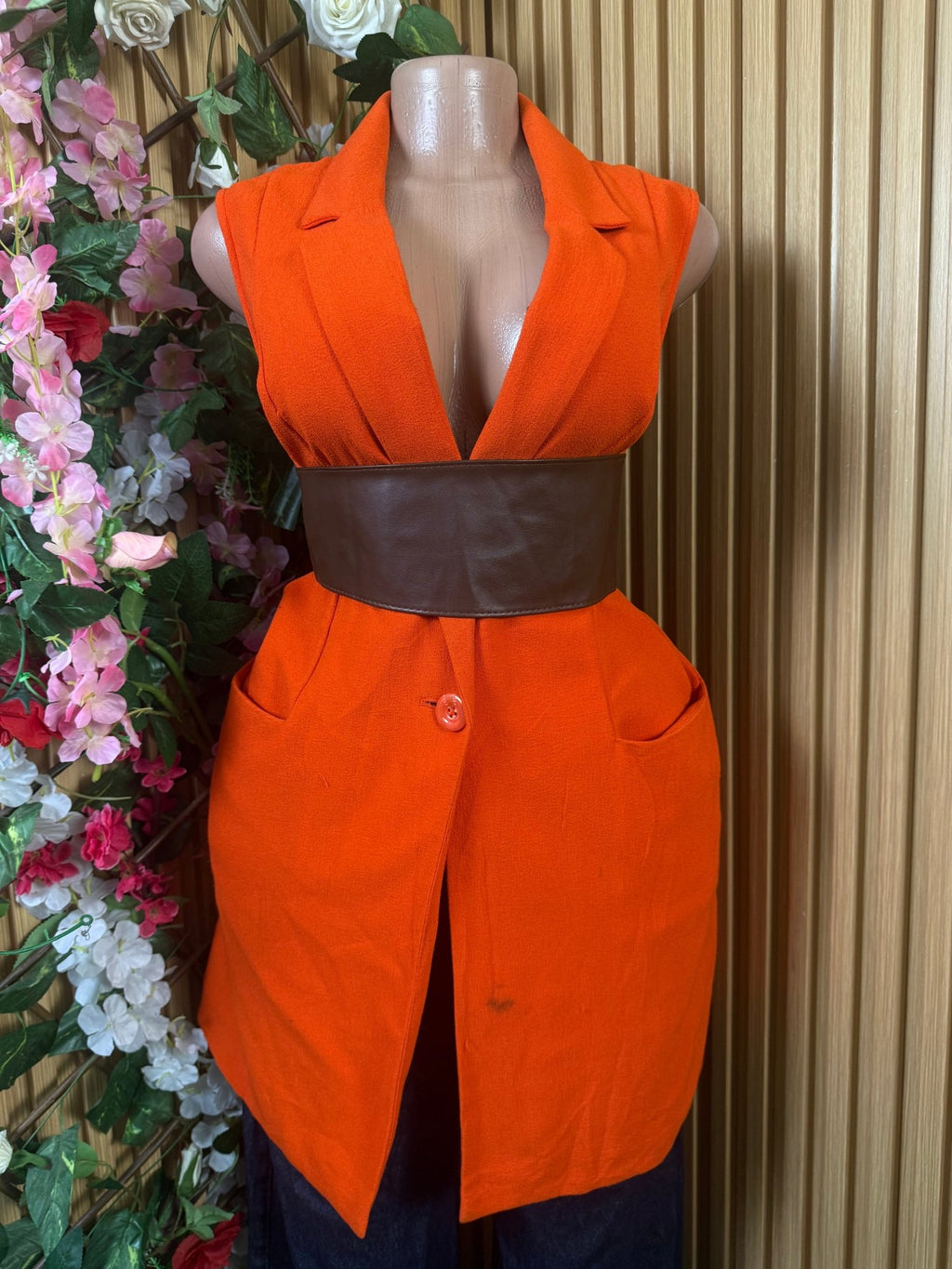 Veste blazer pour femme couleur orange one bouton - Perluna Store