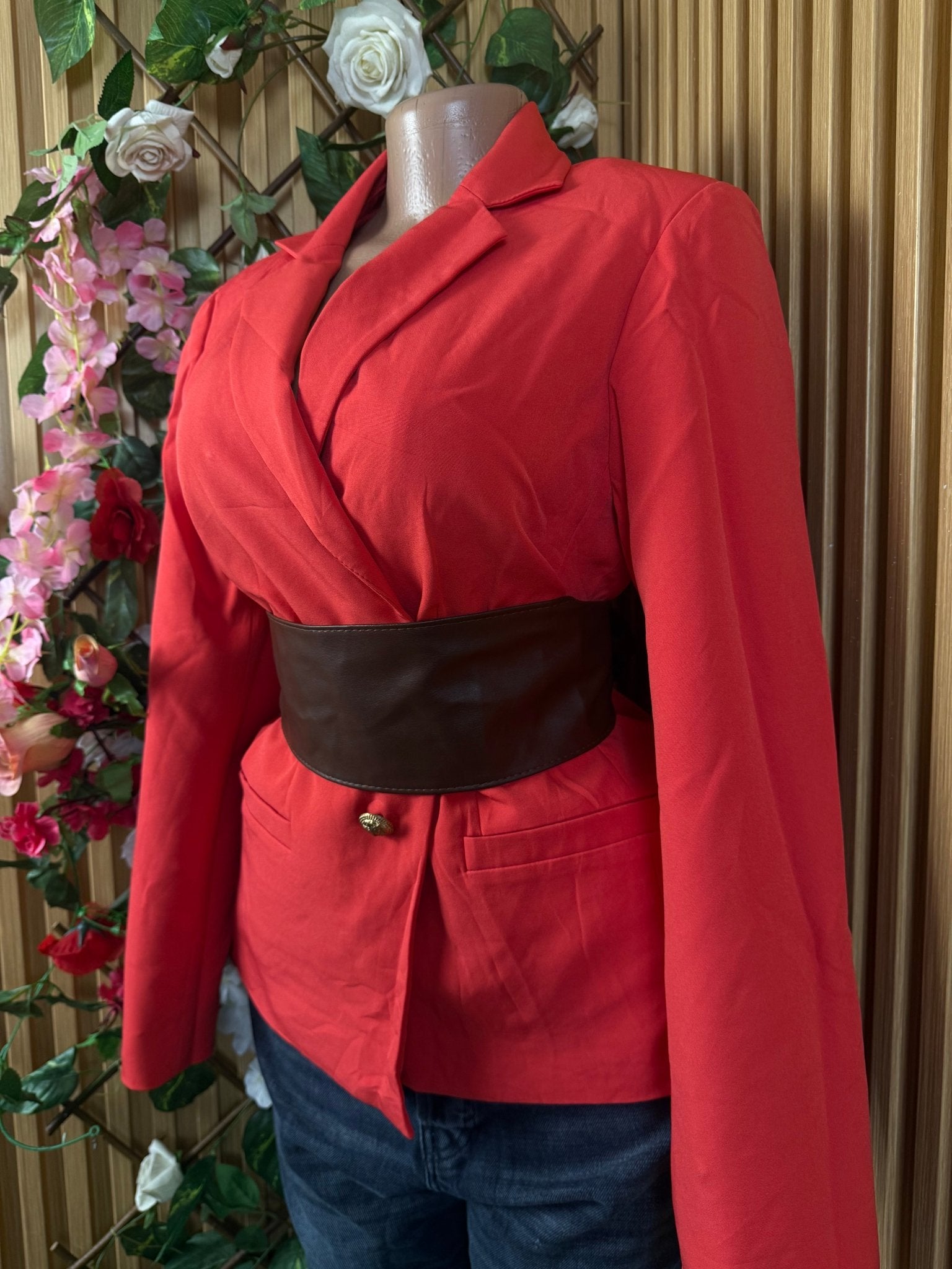 Veste blazer pour femme couleur rose à deux boutons - Perluna Store