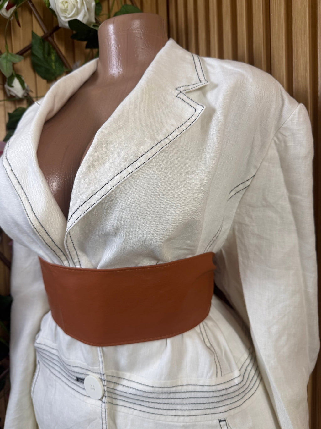 Veste blazer pour femme imprimée beige à deux boutons - Perluna Store