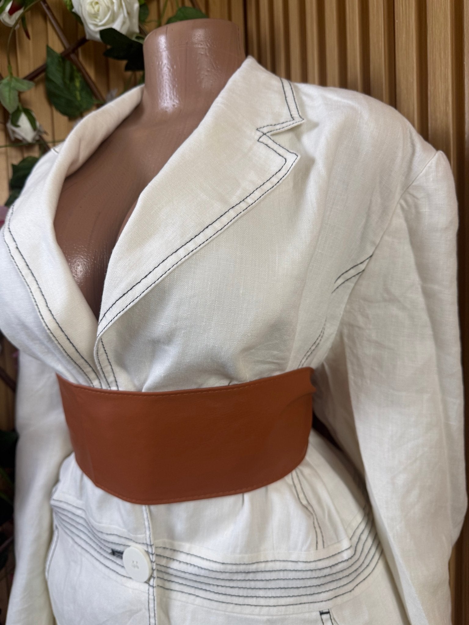 Veste blazer pour femme imprimée beige à deux boutons - Perluna Store