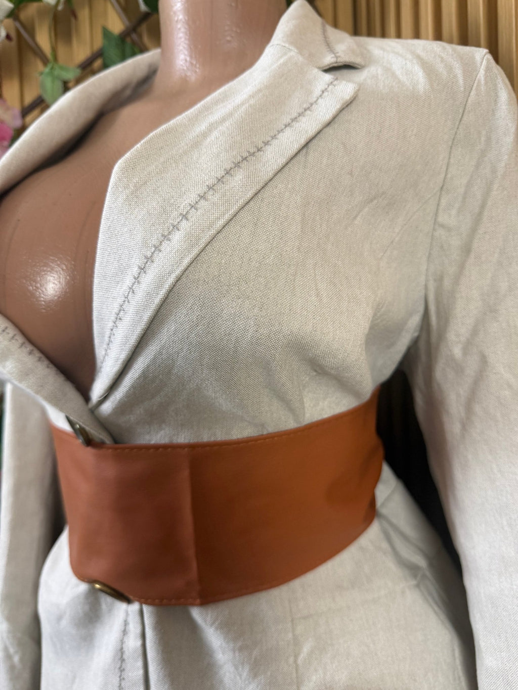 Veste blazer pour femme imprimée beige à deux boutons - Perluna Store