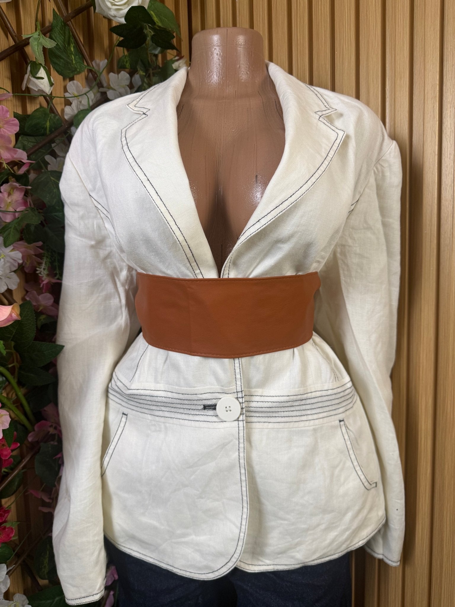 Veste blazer pour femme imprimée beige à deux boutons - Perluna Store